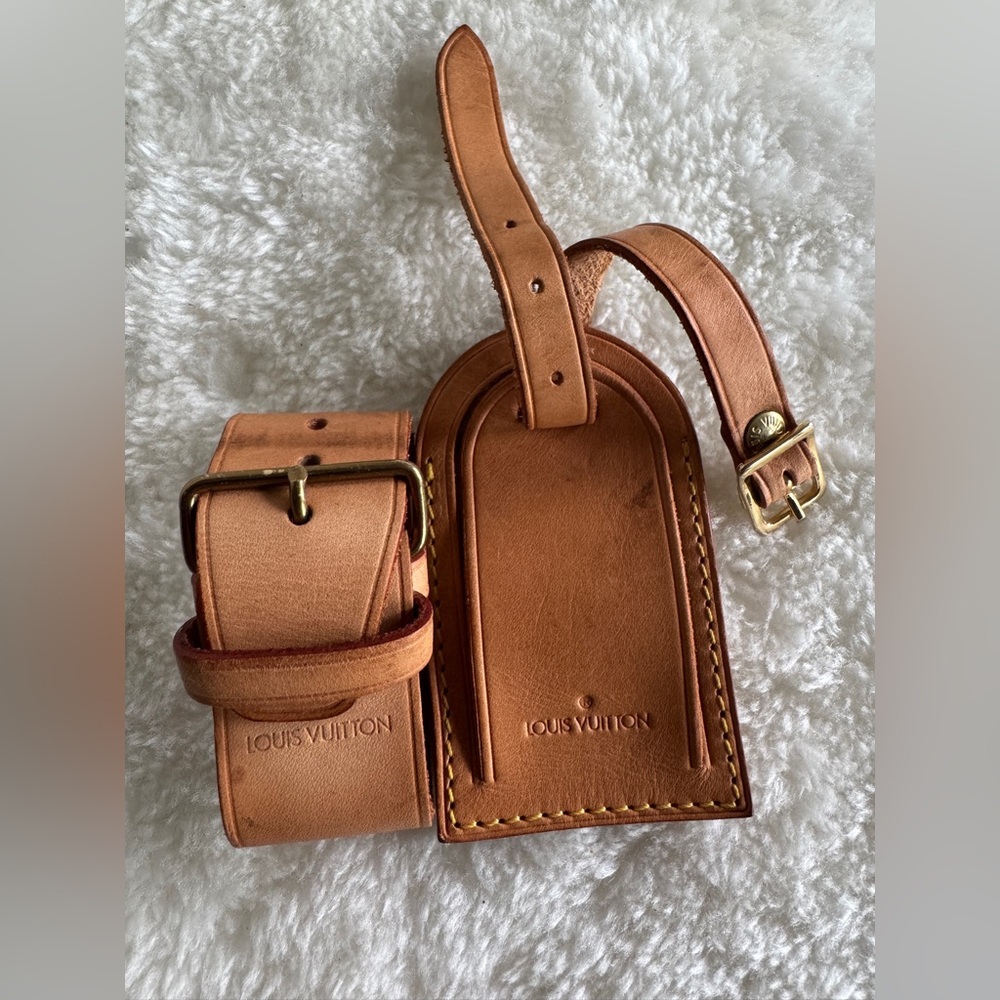 Louis Vuitton Brown Leather Luggage Tag and Strap